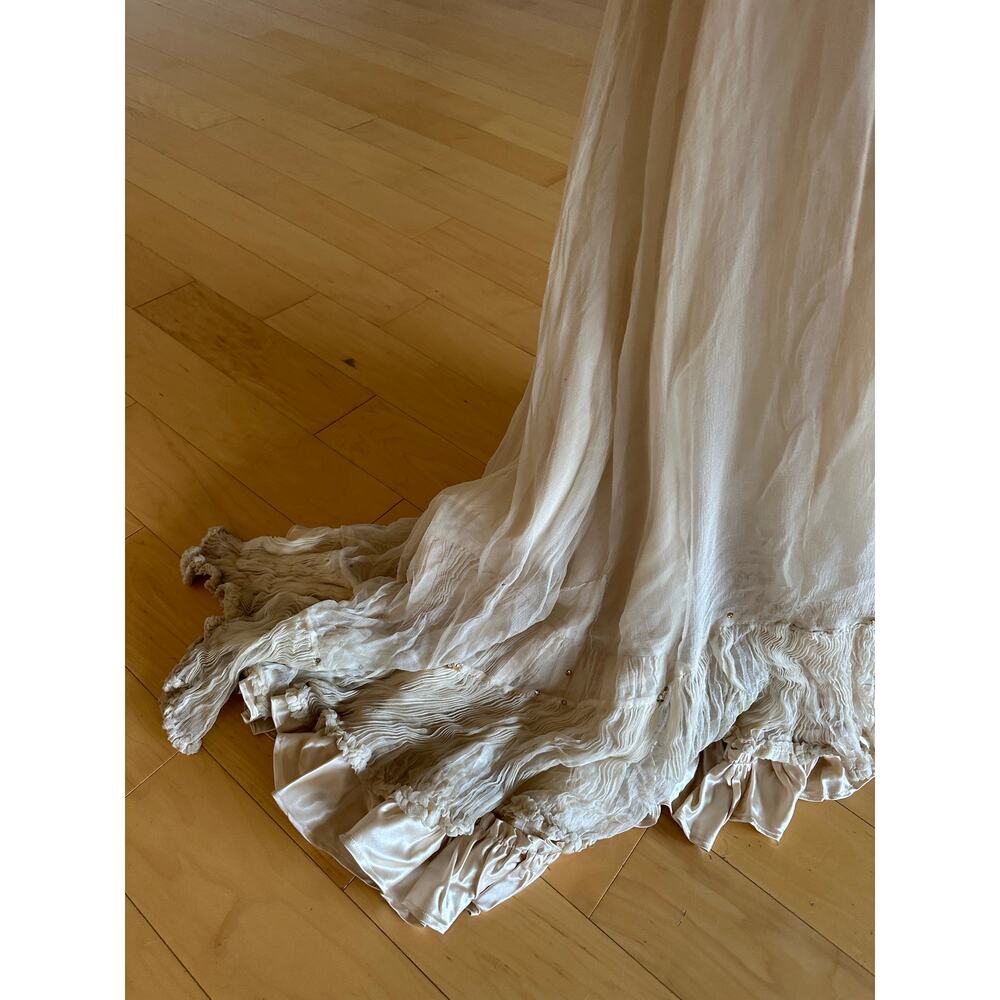 Women's Large Gown Aqua Ecru Silk Ball Gown Star Fish Rhinestone Ornaments 1905 - Picture 3 of 6